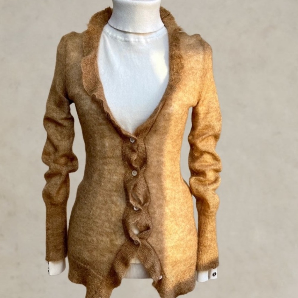 JCrew Women Lumiere Mohair and Wool Ruffle Open Knit Cardigan Sweater Ja…